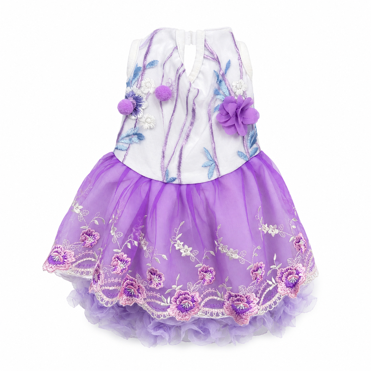 Vestido lila con detalles de flores
