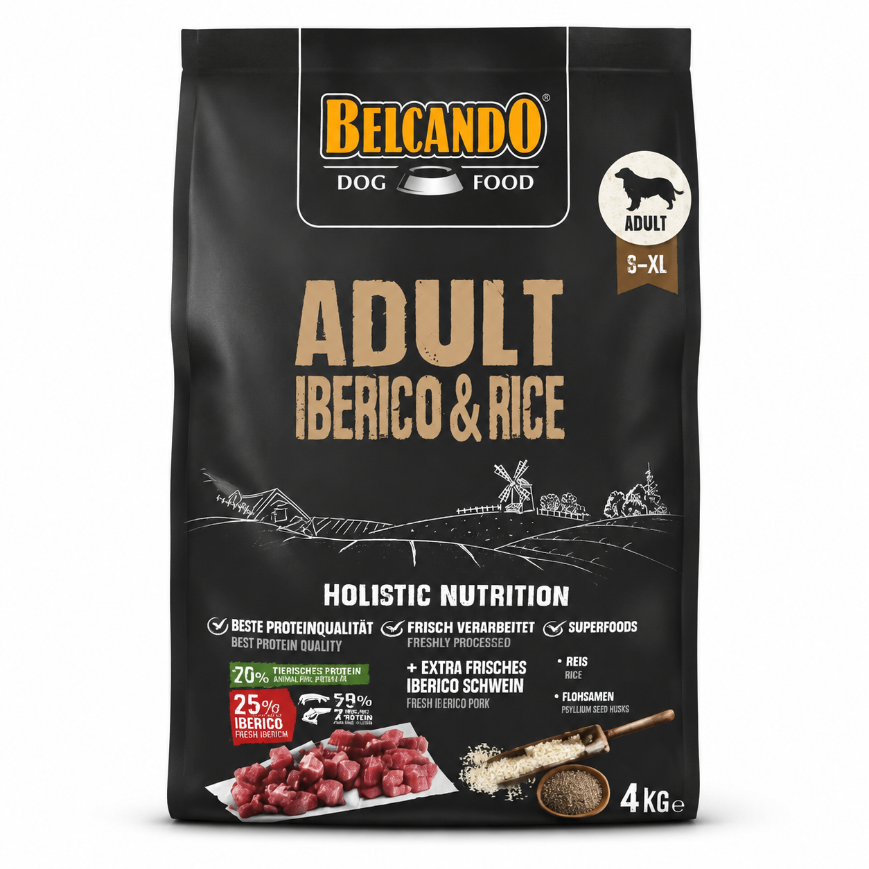 alimento premium marca Belcando holístico de salmón para perro adulto.