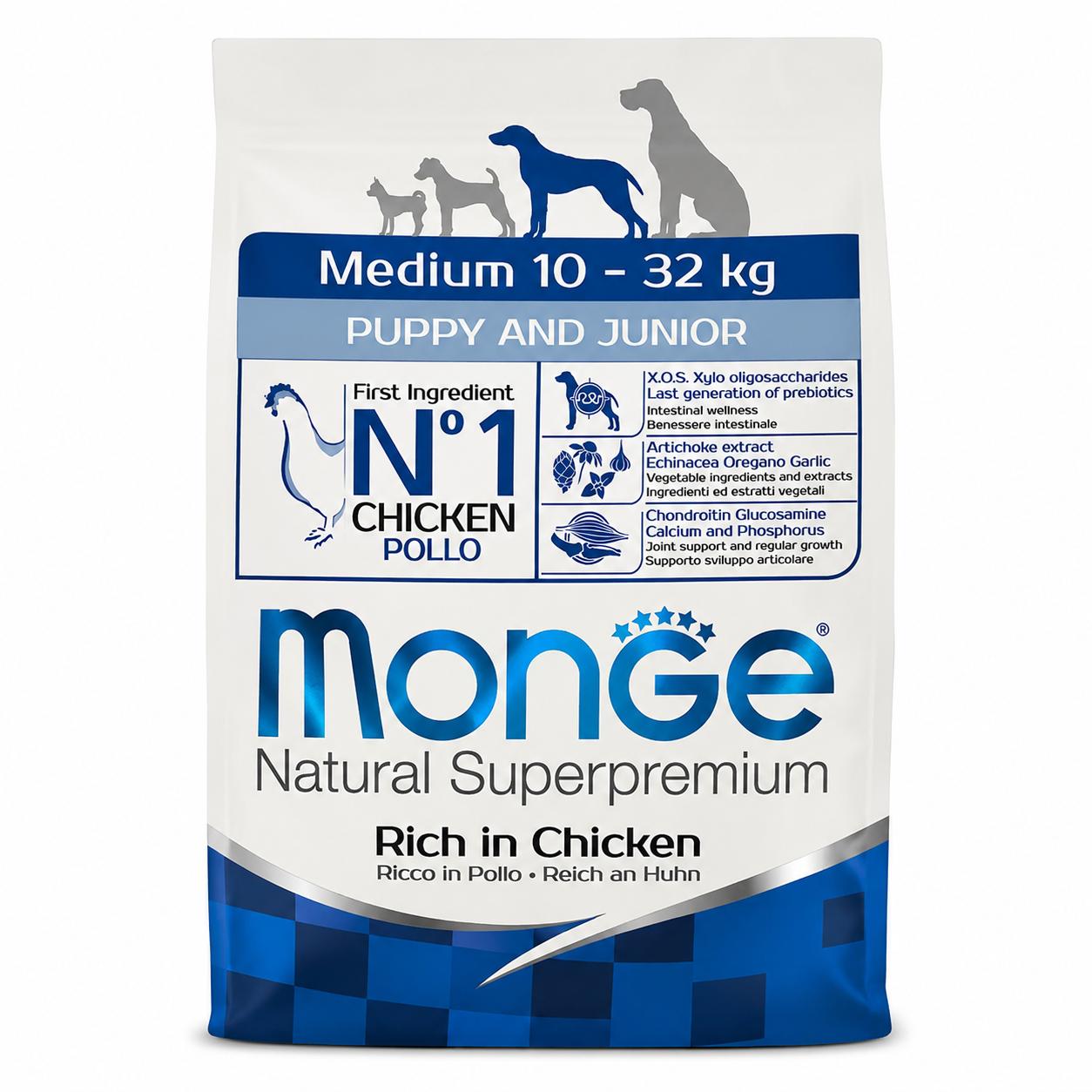 Alimento Monge super premium  perro  adulto medium 10-32 kgs.  Puppy and Junior