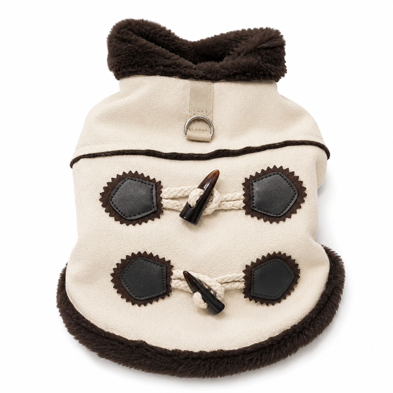 Chaqueta de gamuza con piel color café tipo mongomery talla M