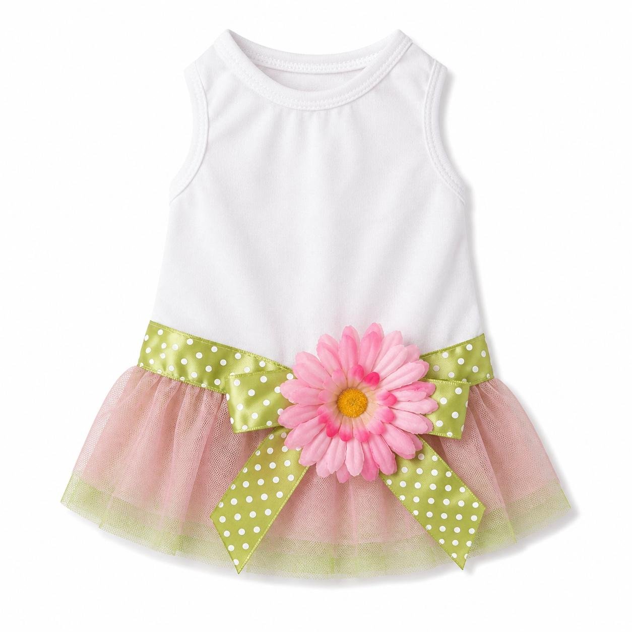 Vestido de algodon con tul en tono verdes y rosado talla S
