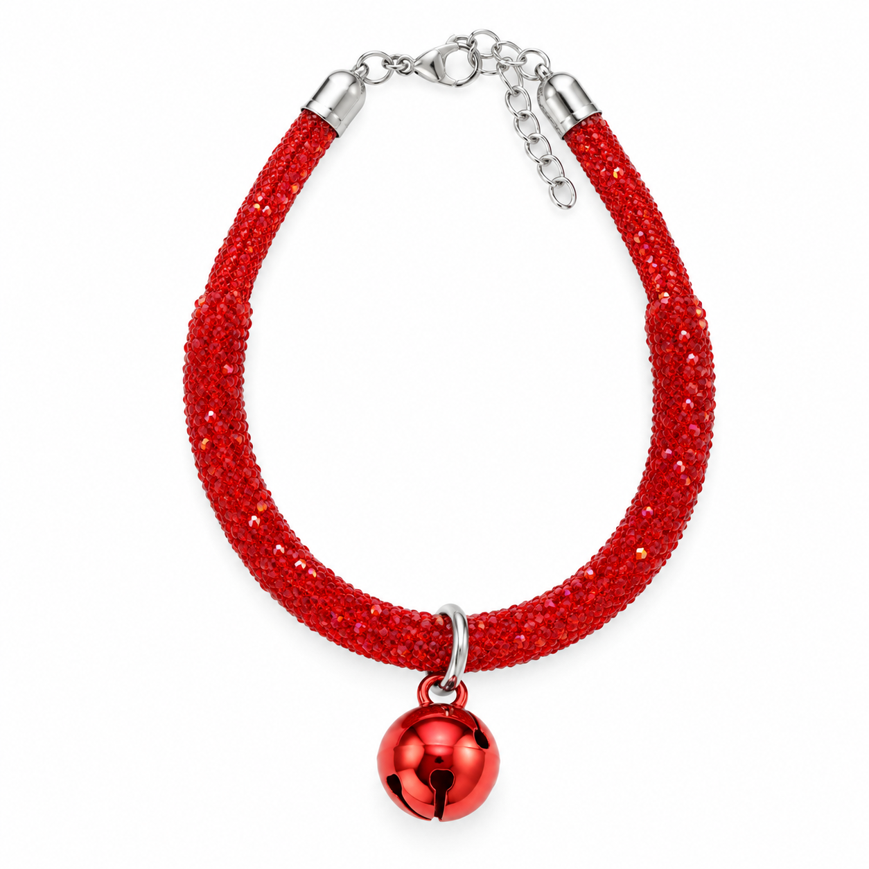 Collar rojo con brillo y campana talla M