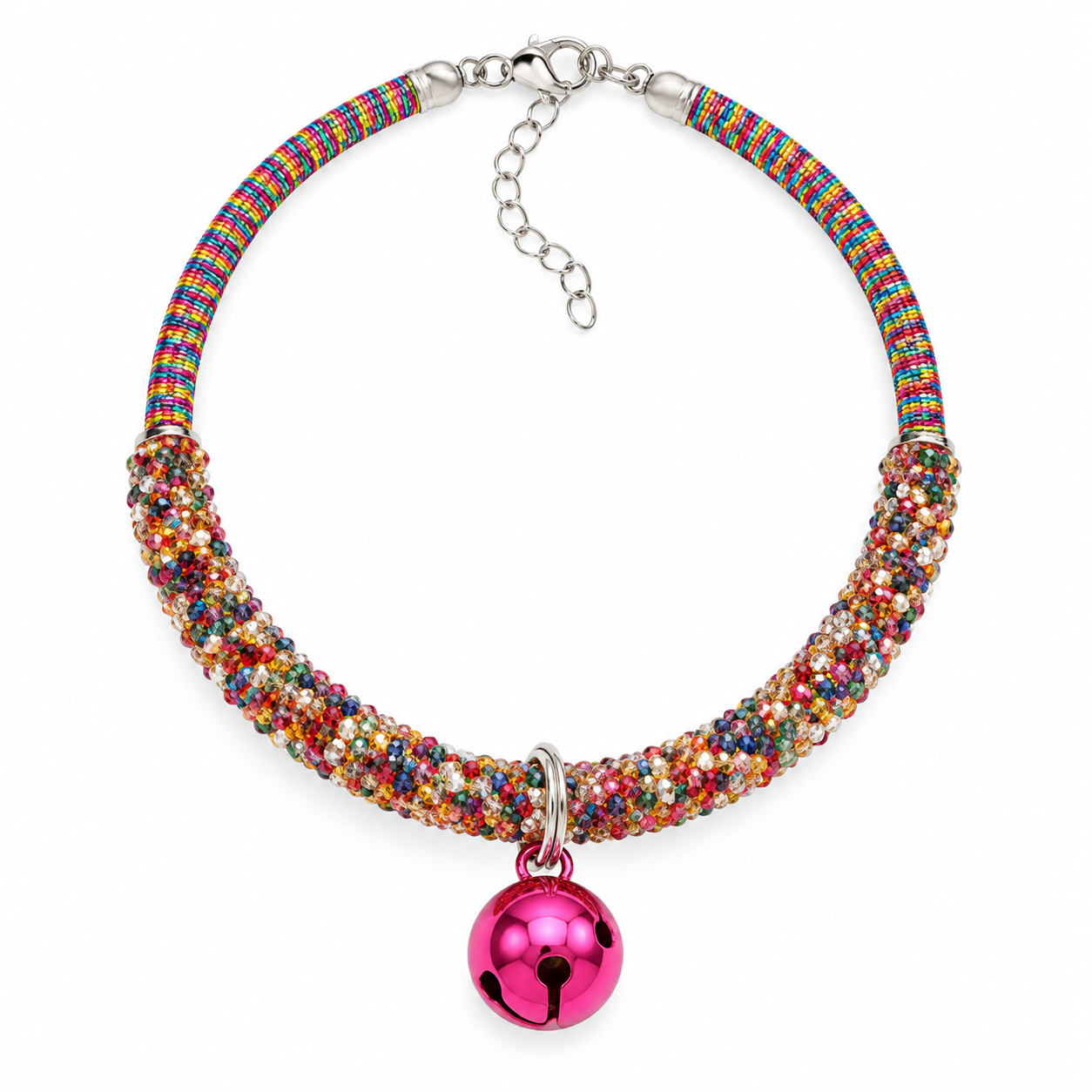 collar multicolor con brillos tipo piedritas y campana talla L